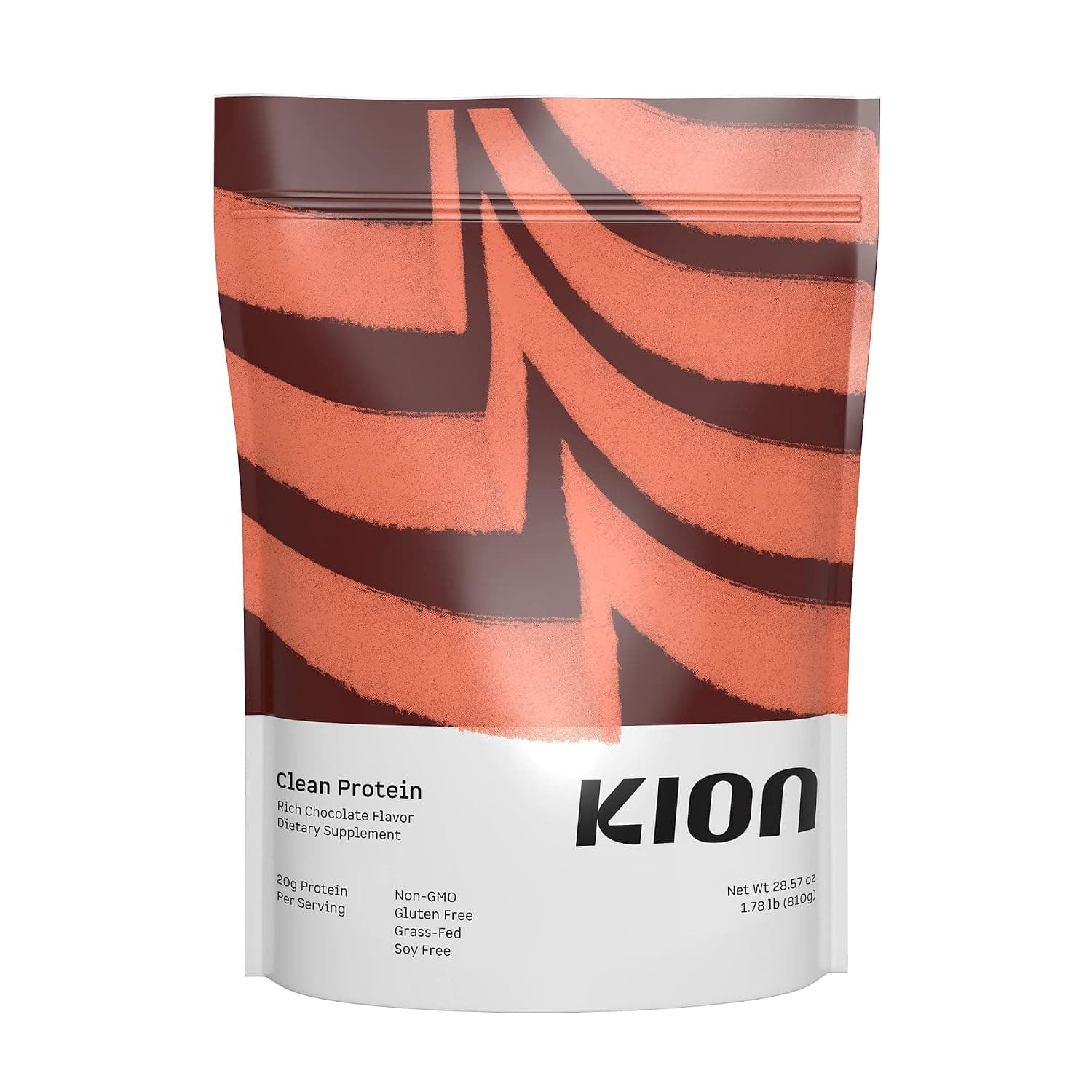 Kion Clean Protein current Amazon main image: bare pack on white with the 20g protein stat in small label text