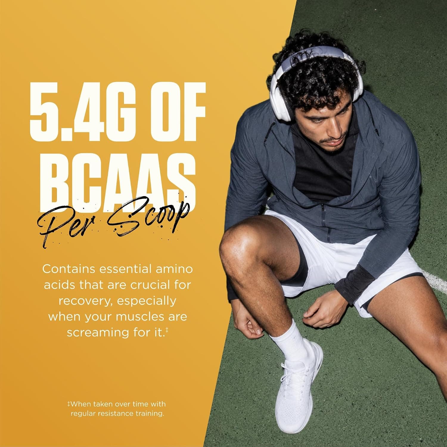 Levels current gallery slide 5, a infographic slide carrying 5.4G OF BCAAS per scoop