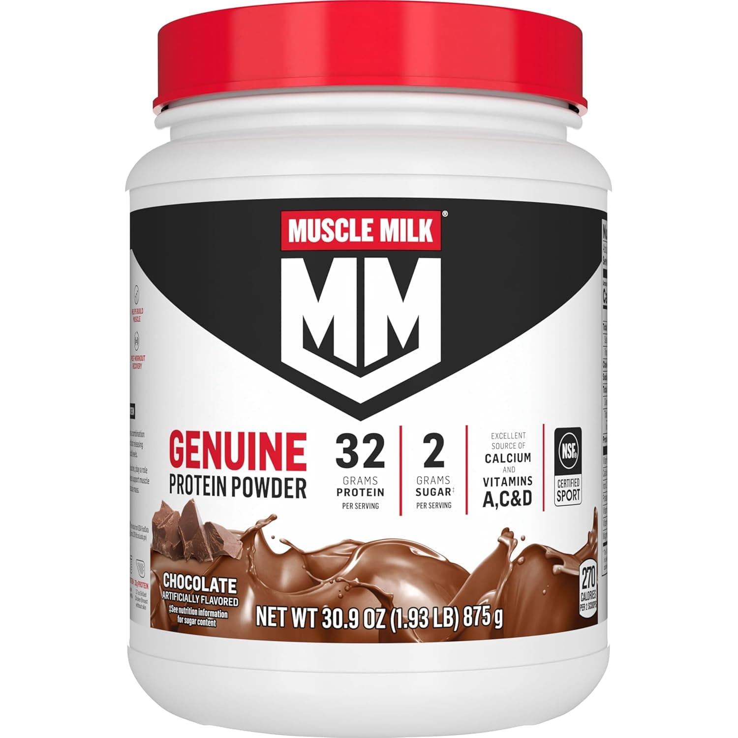 Muscle Milk Genuine Protein Powder, Chocolate, 1.93 Pounds, 13 Servings, 32g Protein